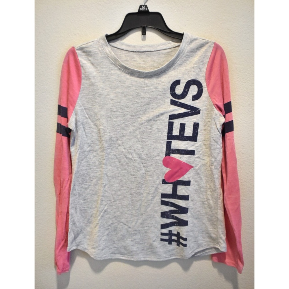 #Whatevs Girls Gray & Pink Long Sleeve Top